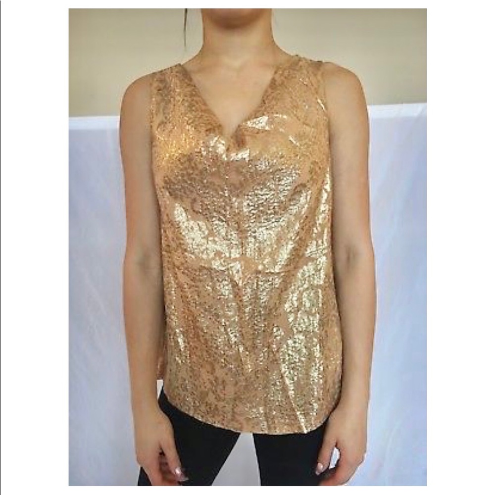 J Crew Gold Brocade Metallic Lame Top size S
